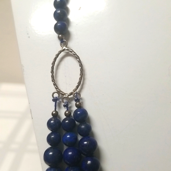 LAPIS LAZULI, 22" 3-strand 925 SS, NWOT, Perfect Cond. Bead Necklace  J#37 - Picture 2 of 6